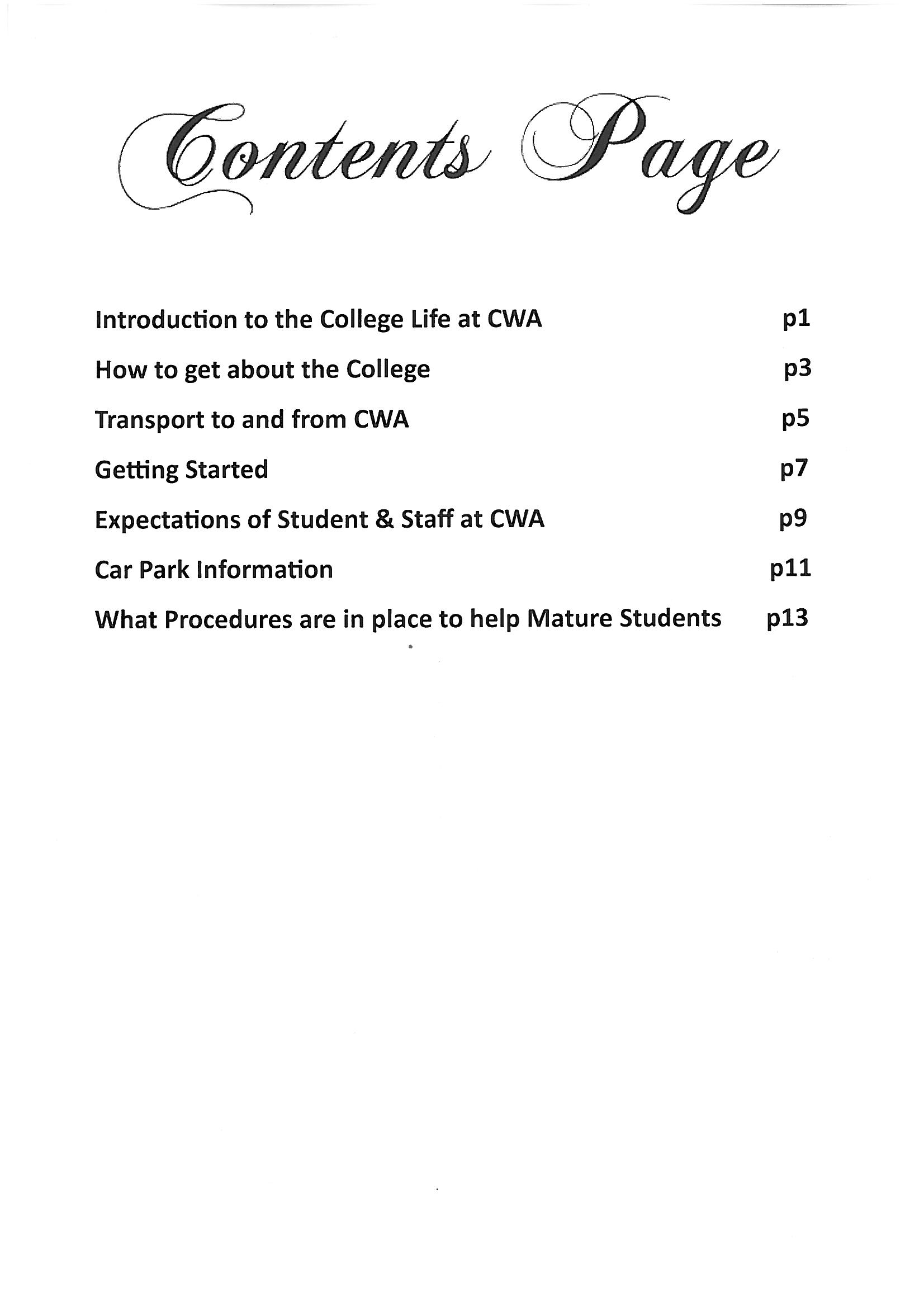 Contents Page for College Magazine